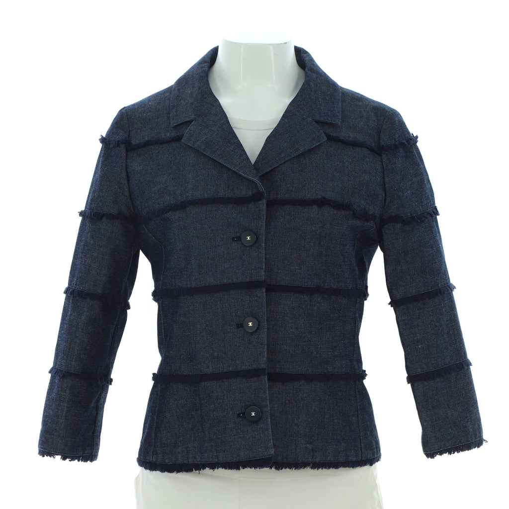 Women's Tiered Fringe Button Up Jacket Denim