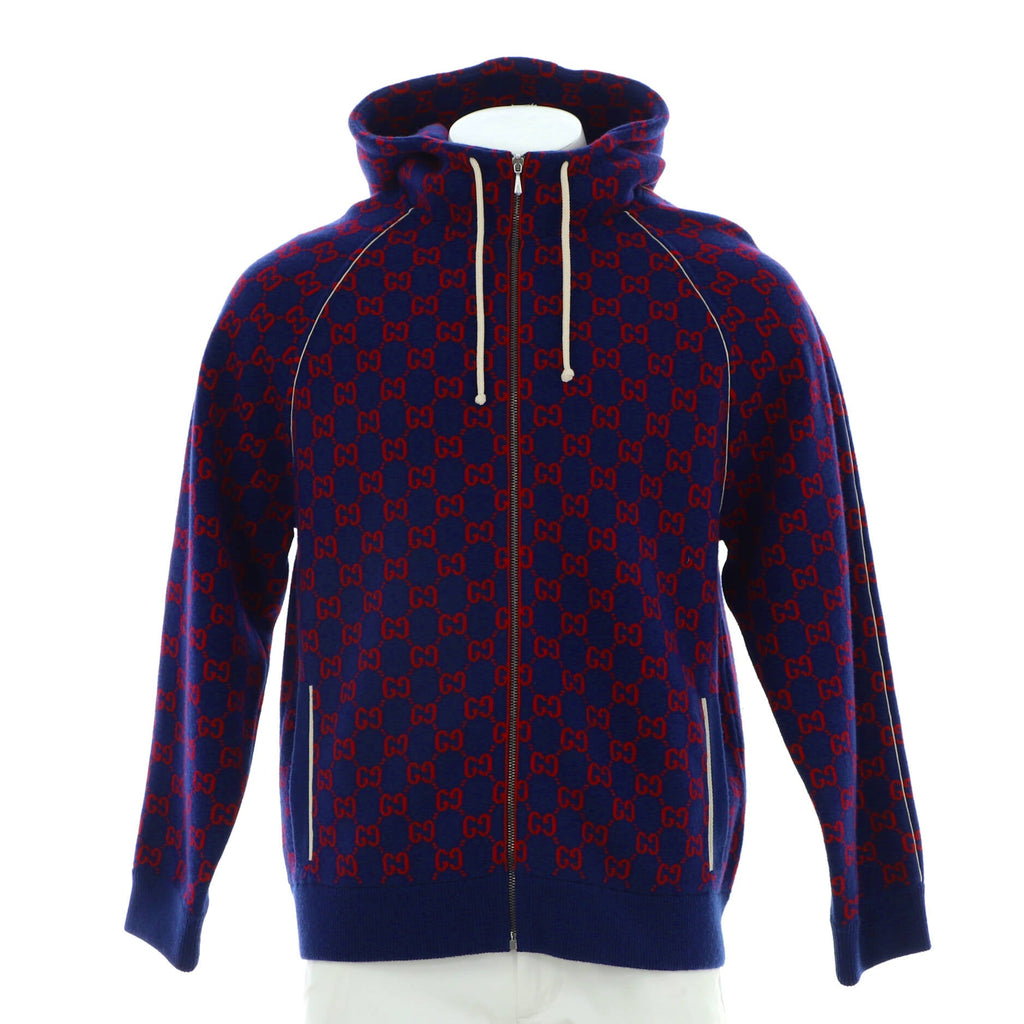 Men's Zip Up Hoodie GG Jacquard Wool and Cashmere Blend