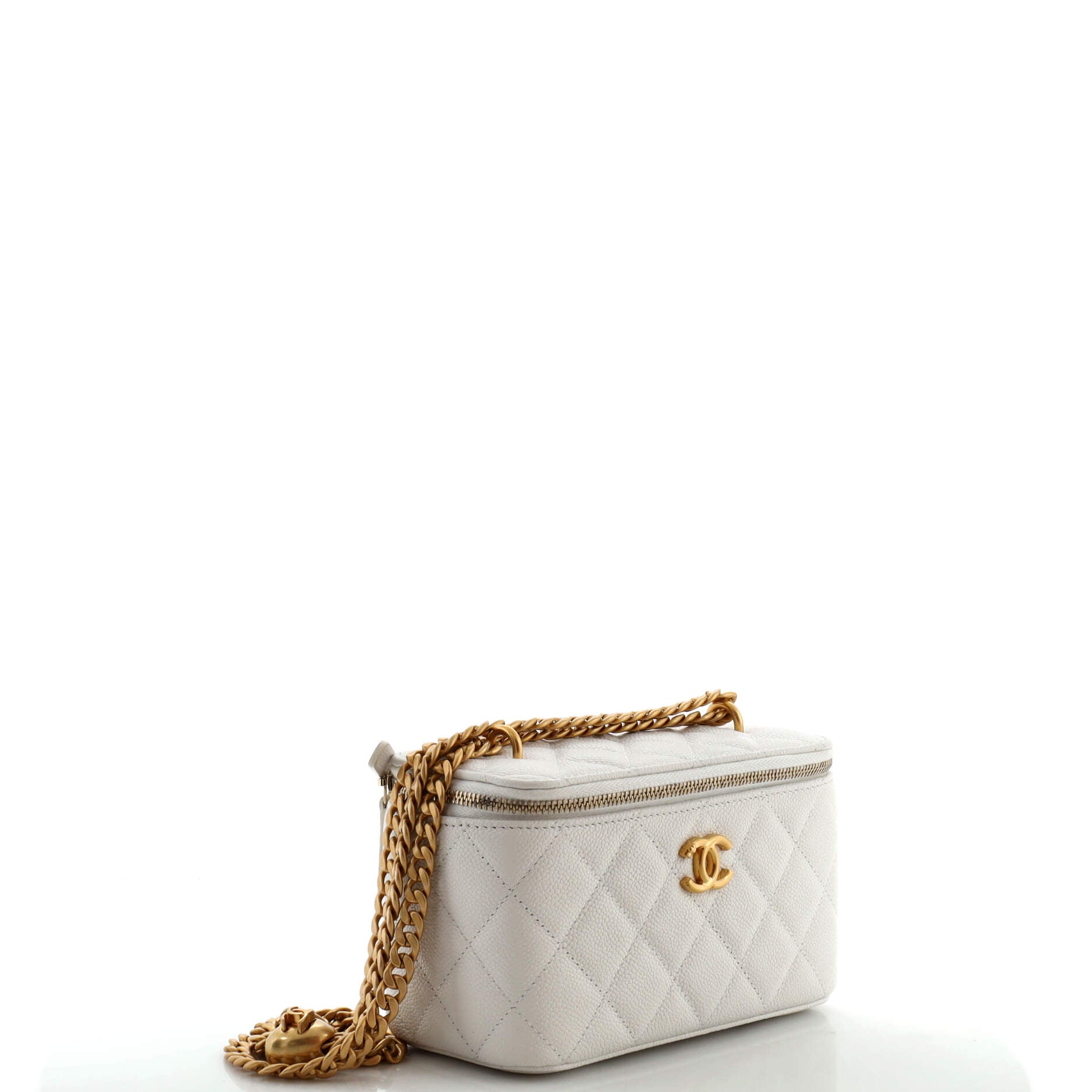 Sweet Heart Vanity Case with Chain Quilted Caviar Small