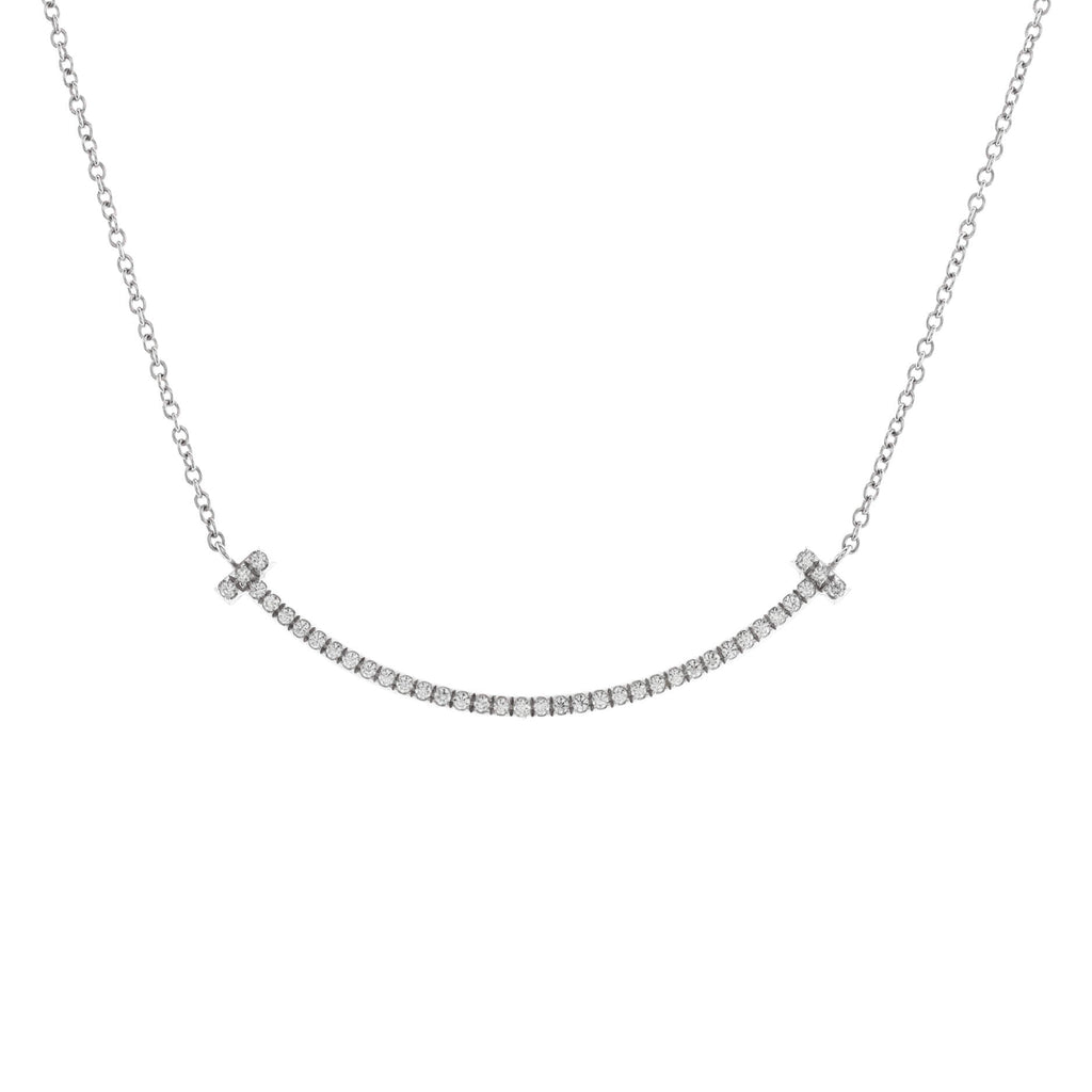 T Smile Pendant Necklace 18K White Gold with Diamonds Small