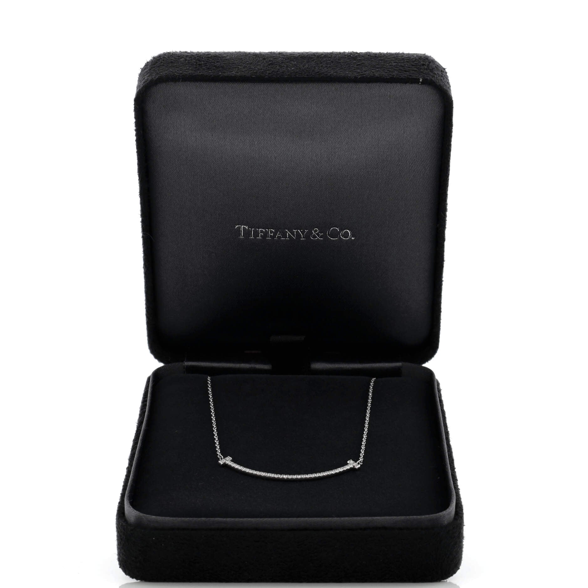 T Smile Pendant Necklace 18K White Gold with Diamonds Small