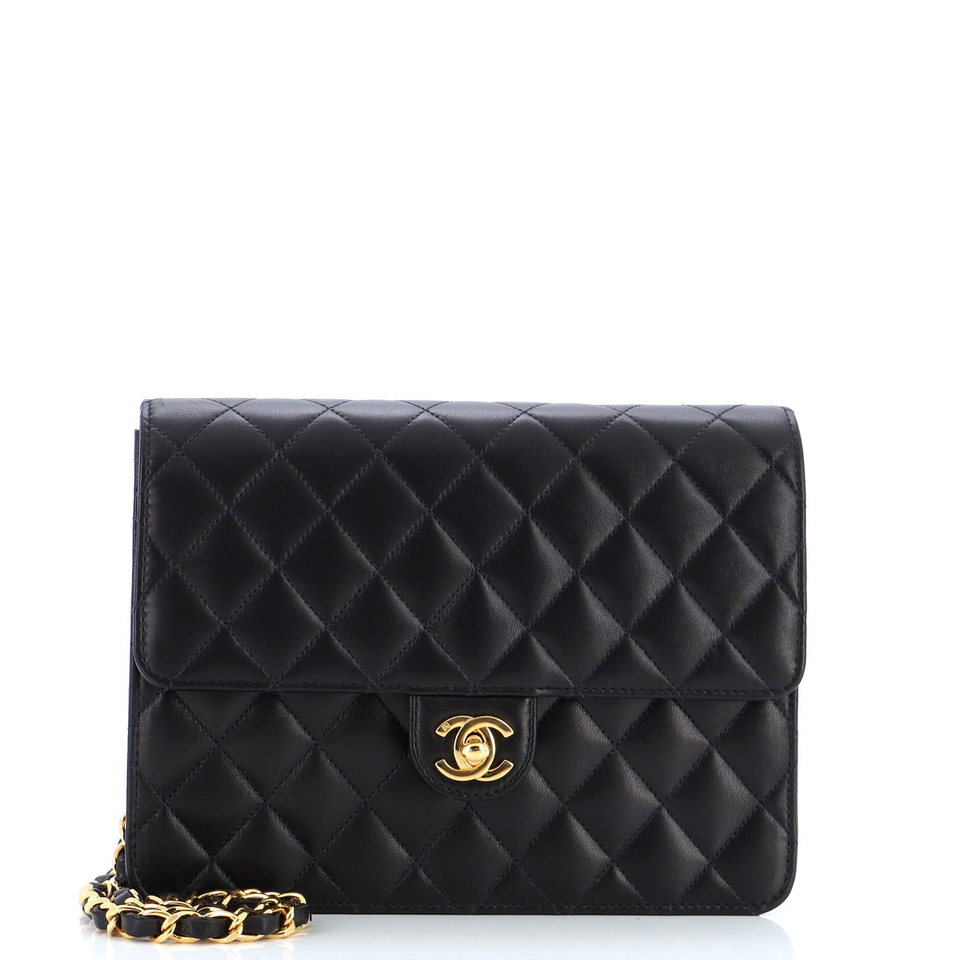 Vintage Clutch with Chain Quilted Leather Small