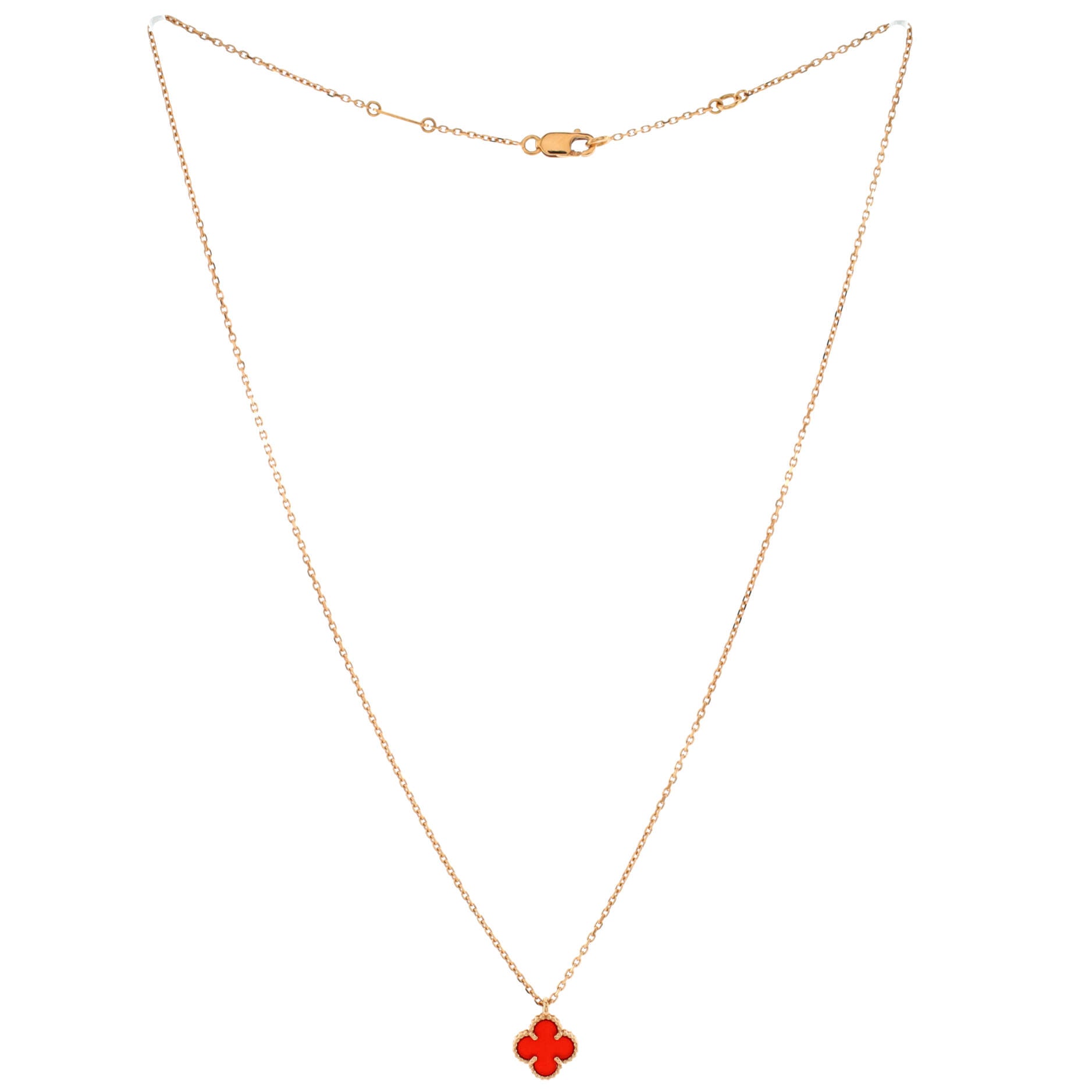 Sweet Alhambra Pendant Necklace 18K Rose Gold and Carnelian