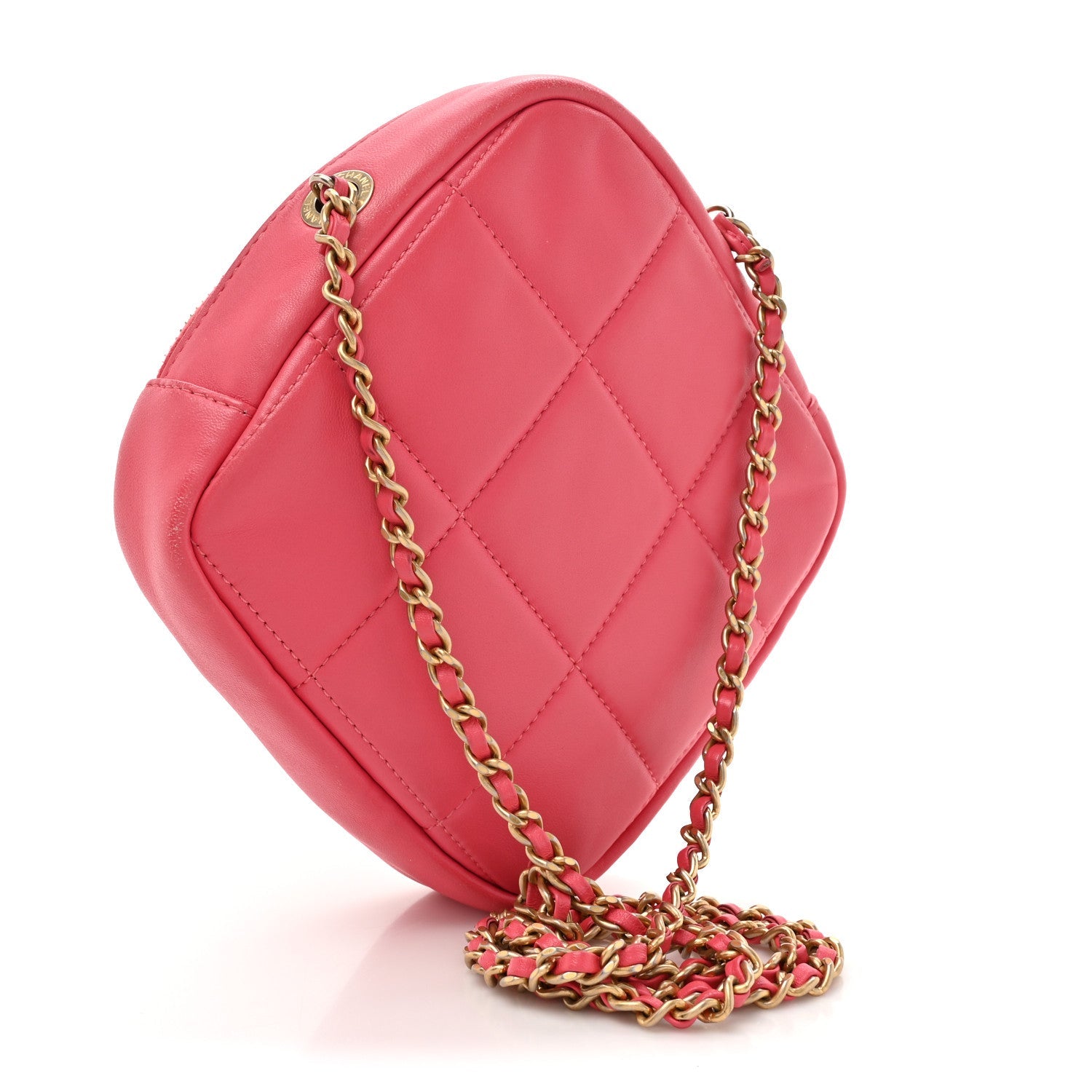 Lambskin Quilted Diamond Clutch With Chain Pink