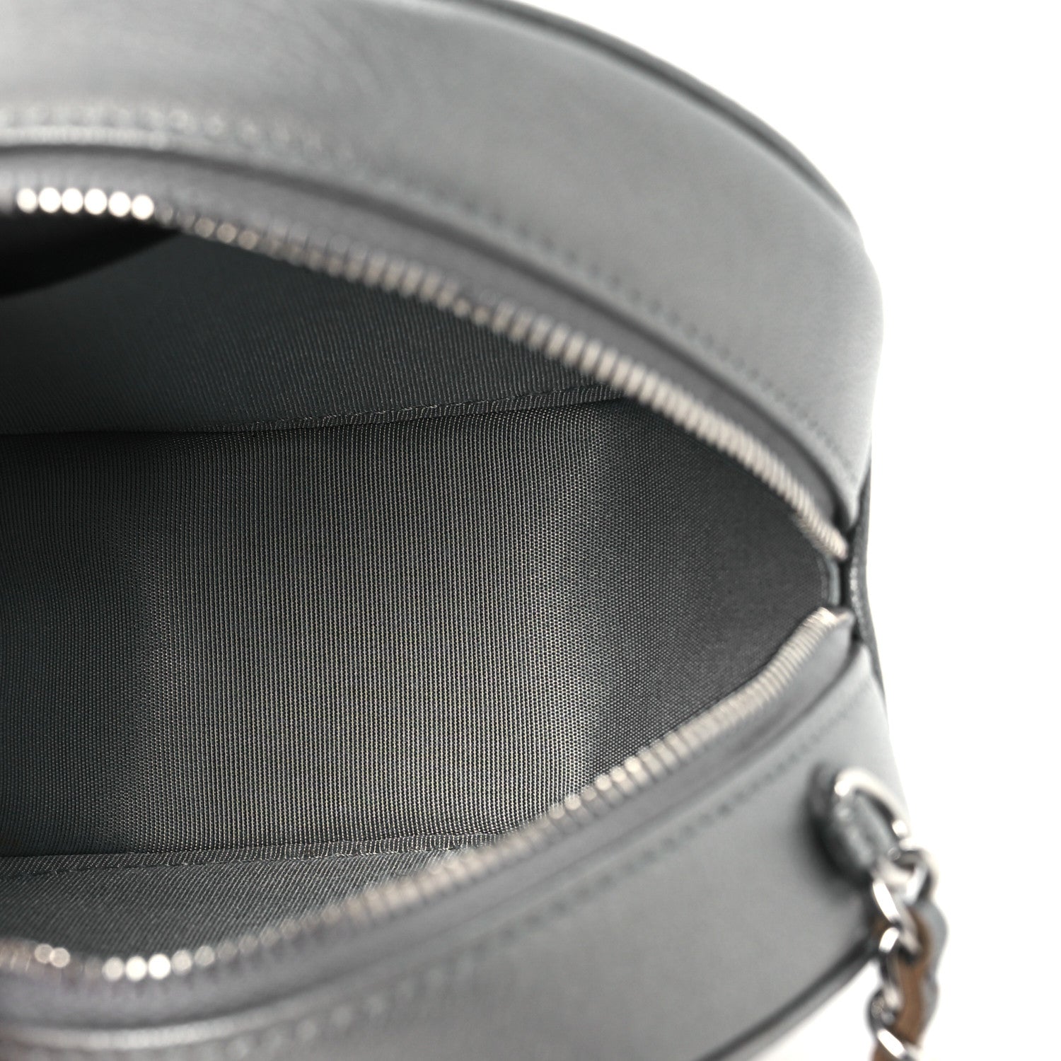 Goatskin Camellia Embossed Round Clutch With Chain Grey
