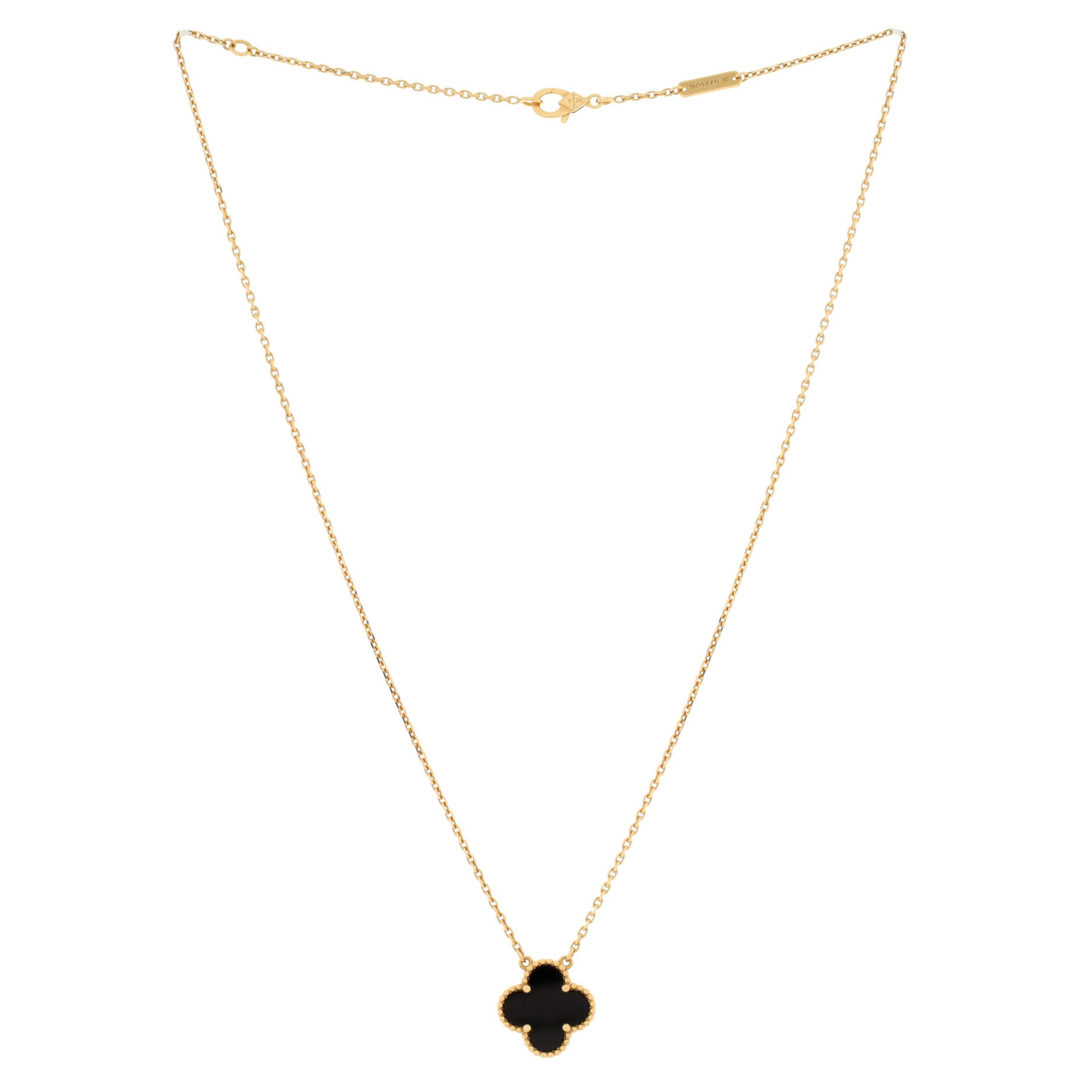Vintage Alhambra Pendant Necklace 18K Yellow Gold and Onyx