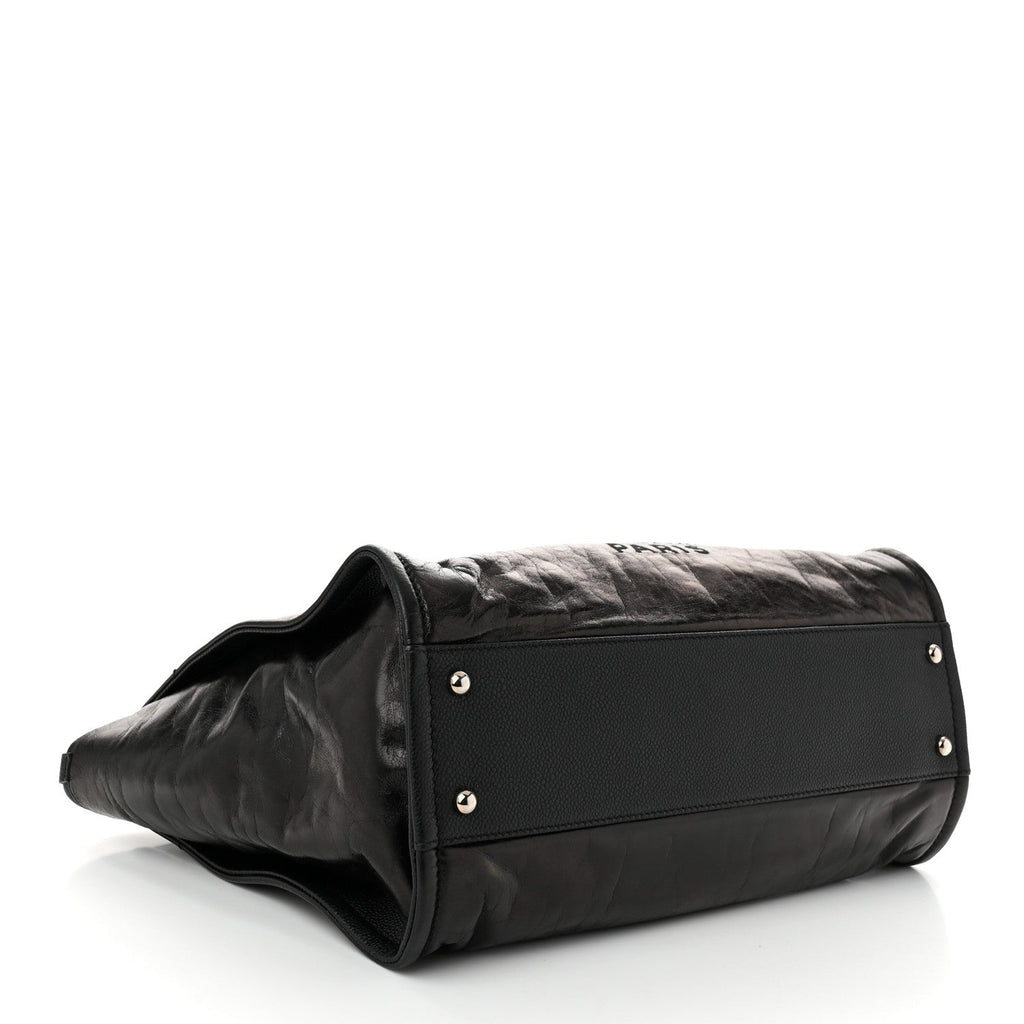 Glazed Calfskin Small Deauville Tote Black