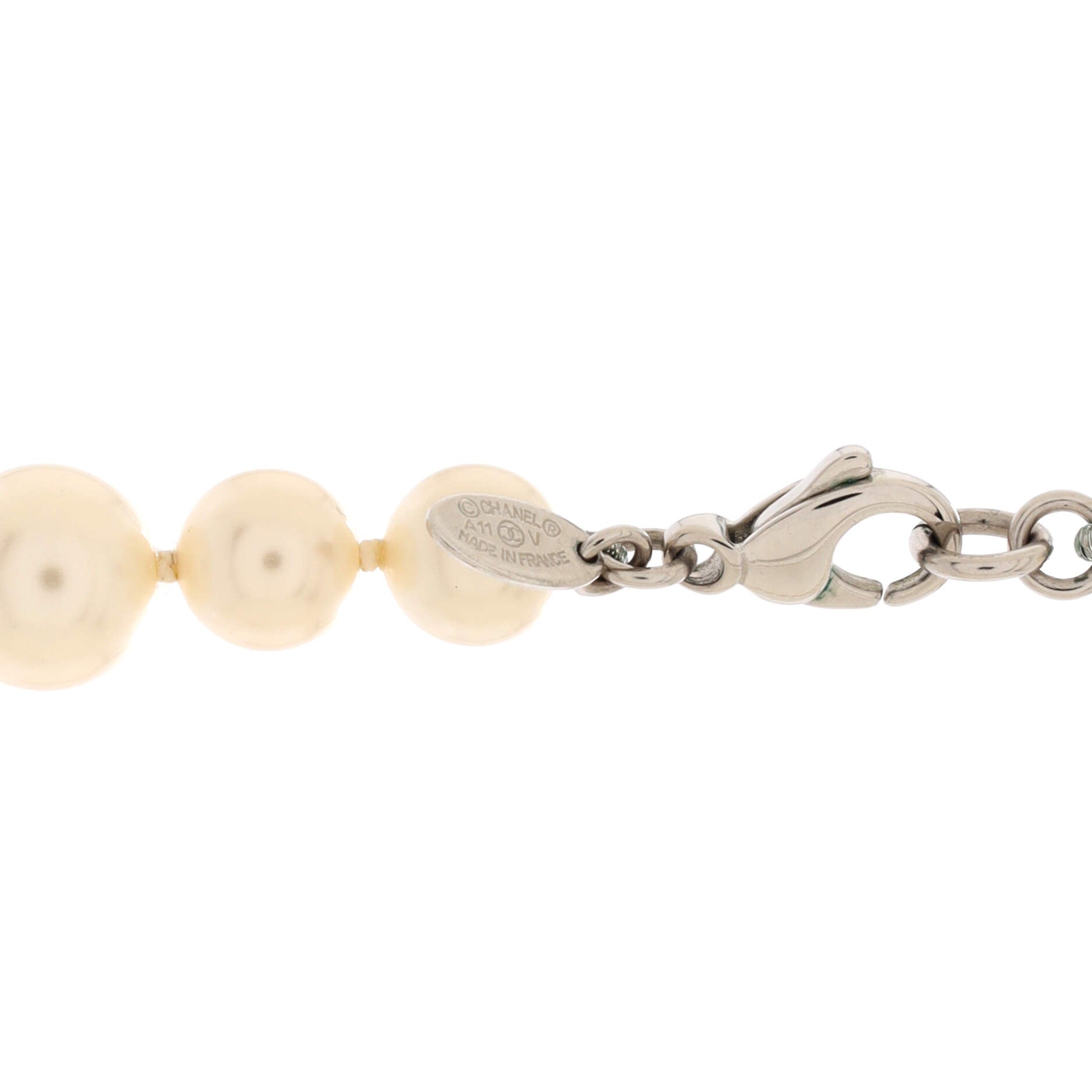 CC Long Necklace Faux Pearl and Metal with Beads