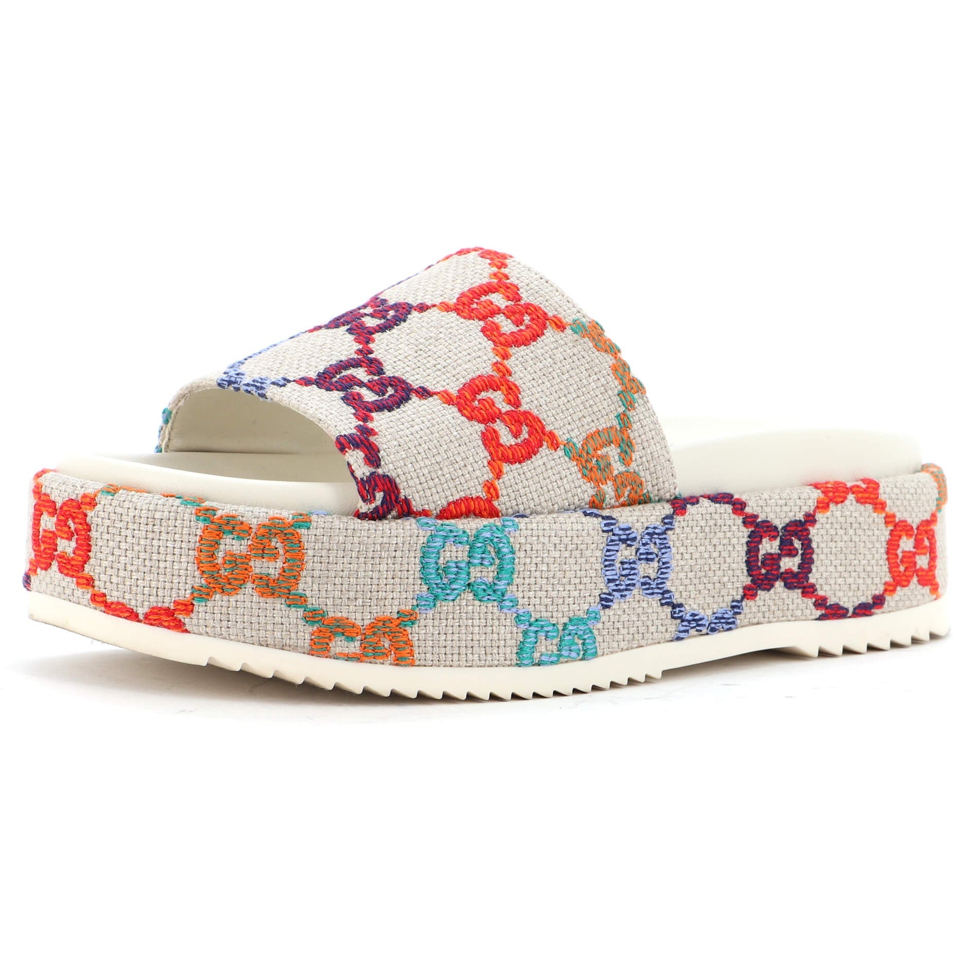 Women's Angelina Platform Slide Sandals Multicolor GG Linen
