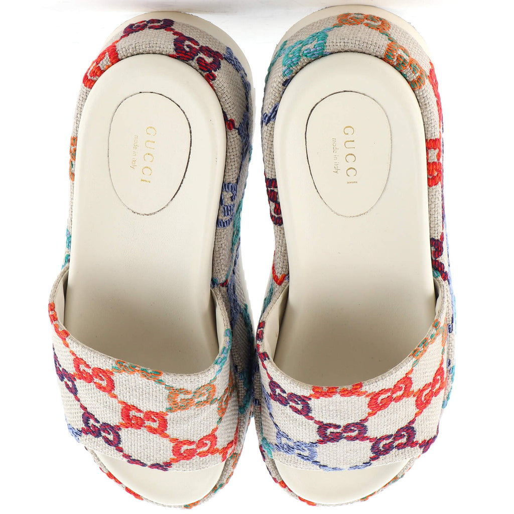 Women's Angelina Platform Slide Sandals Multicolor GG Linen
