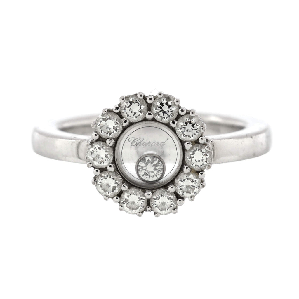 Happy Diamonds Round Ring 18K White Gold with Diamonds and 1 Floating Diamond