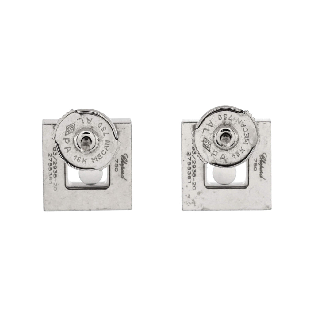Happy Diamonds Square Stud Earrings 18K White Gold with 1 Floating Diamond
