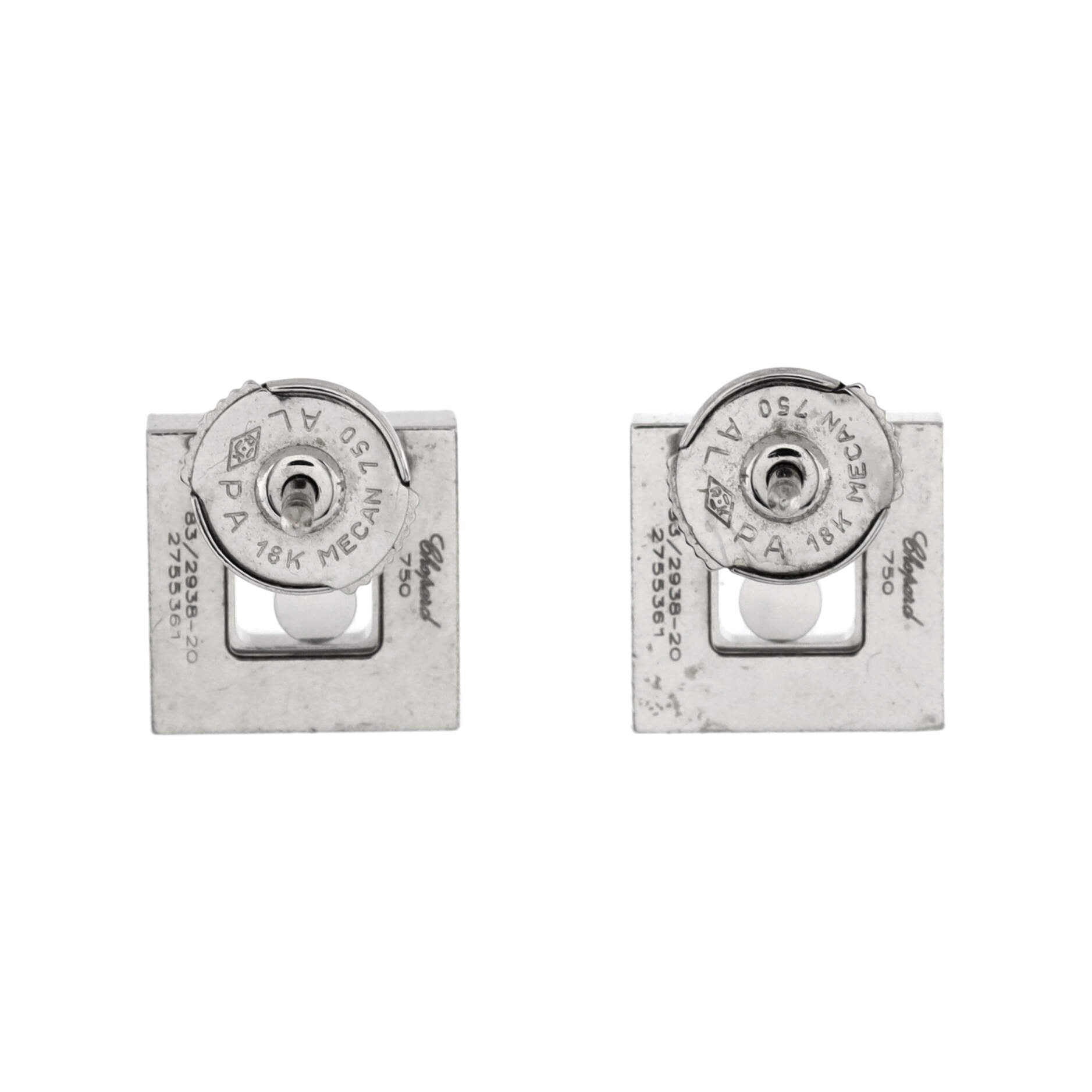 Happy Diamonds Square Stud Earrings 18K White Gold with 1 Floating Diamond