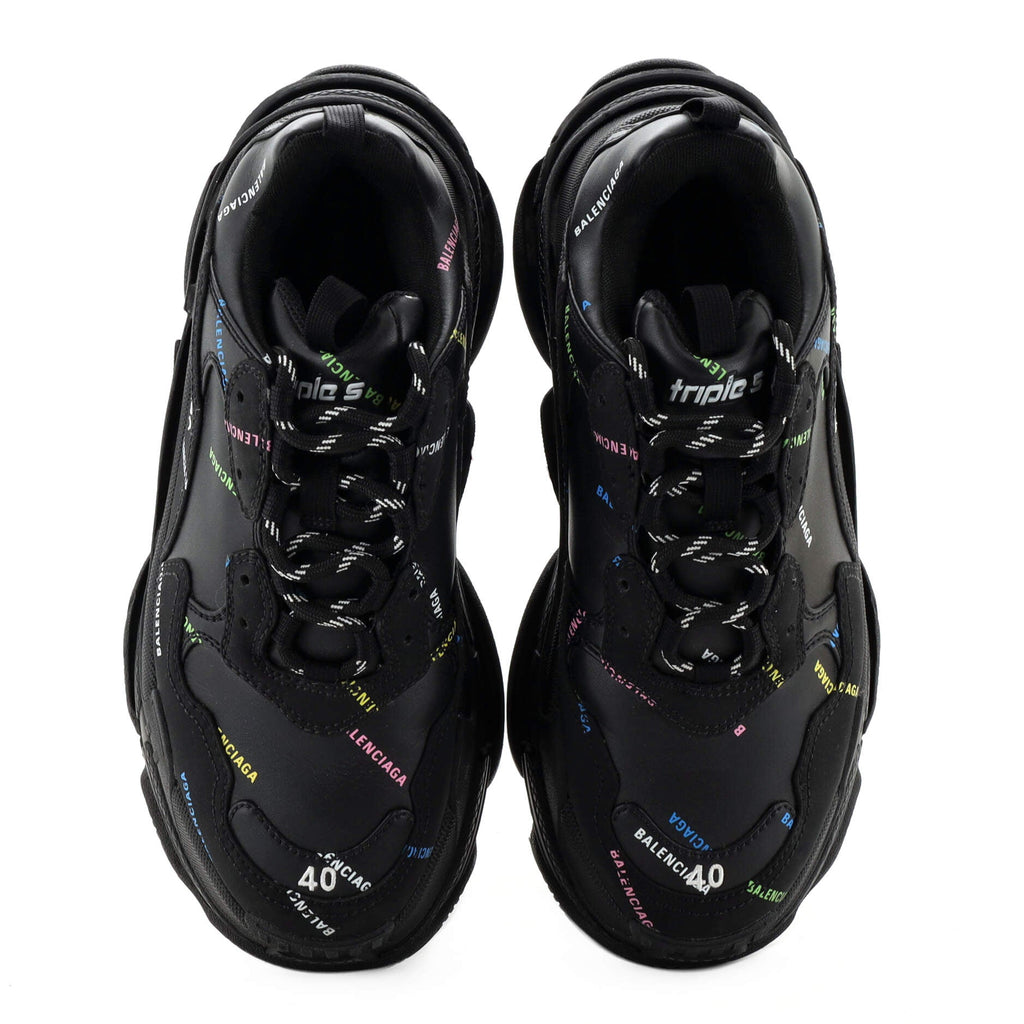 Women's Allover Logo Triple S Sneakers Printed Technical Fabric and Faux Leather