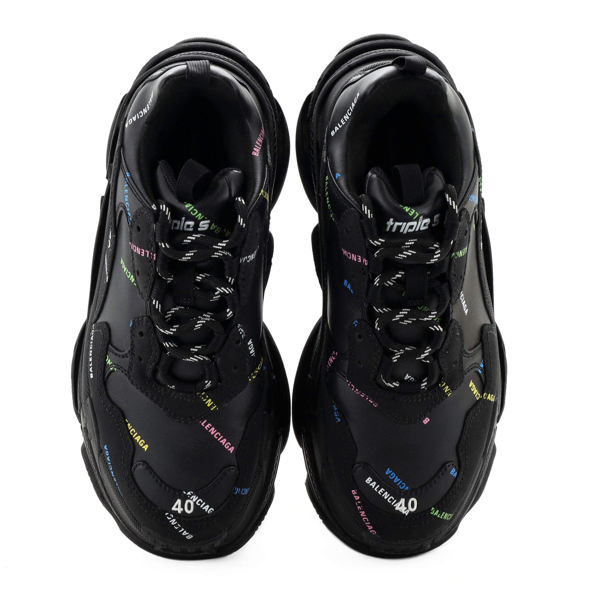 Women's Allover Logo Triple S Sneakers Printed Technical Fabric and Faux Leather