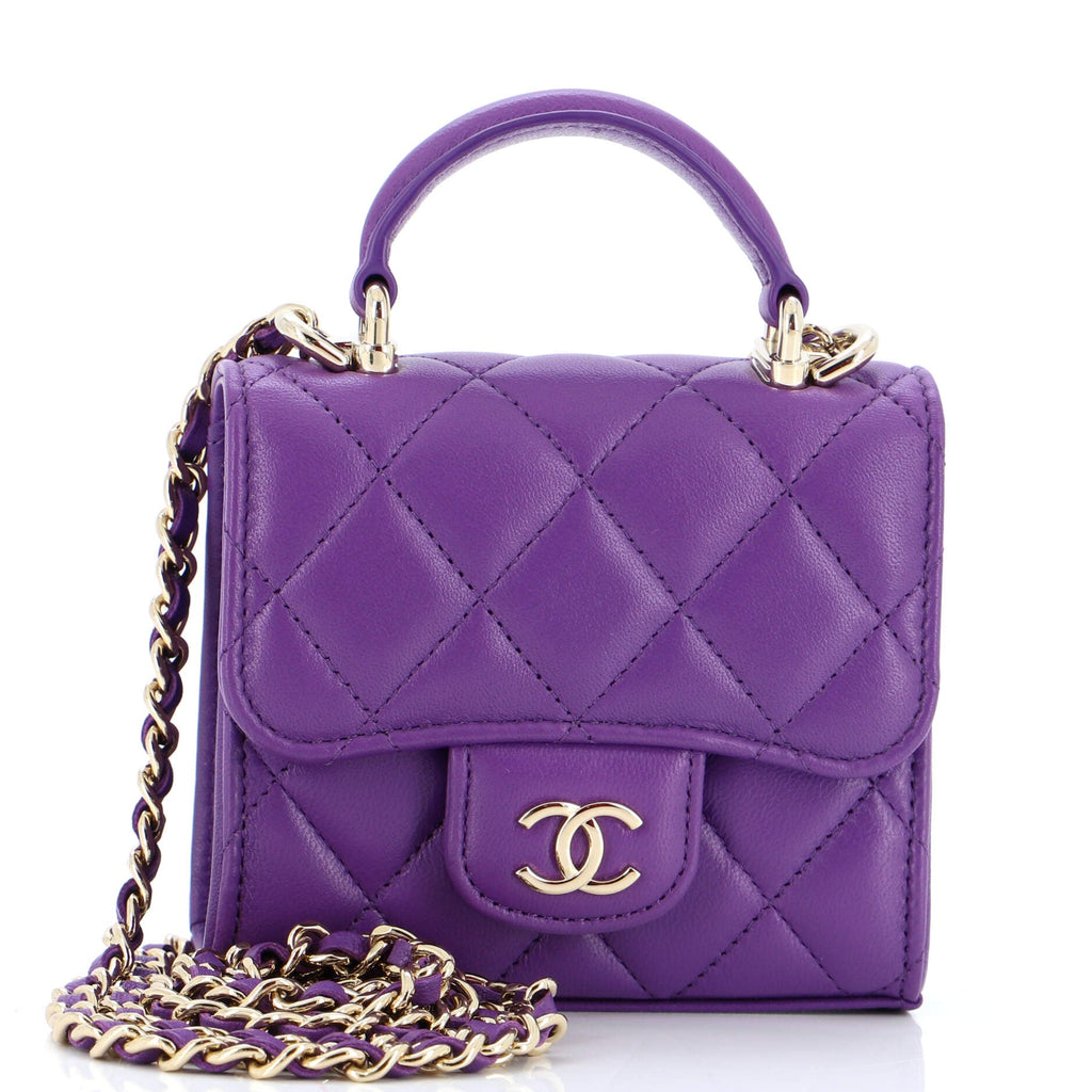 Square Classic Flap Top Handle Clutch with Chain Quilted Lambskin