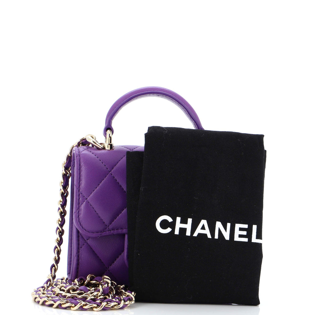 Square Classic Flap Top Handle Clutch with Chain Quilted Lambskin