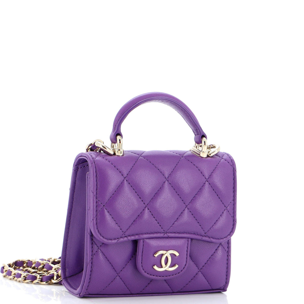 Square Classic Flap Top Handle Clutch with Chain Quilted Lambskin