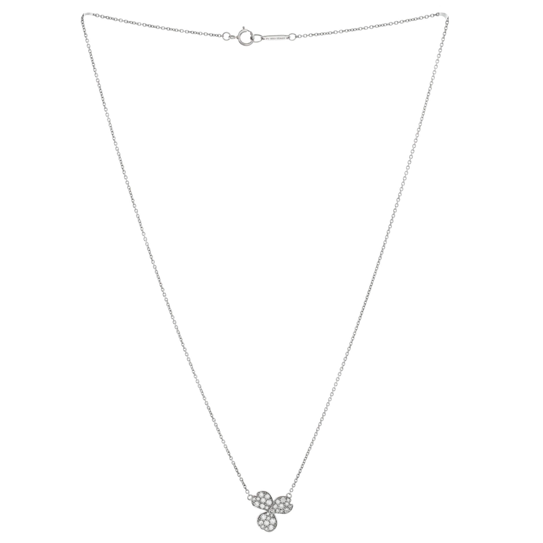 Paper Flowers Pendant Necklace Platinum with Pave Diamonds Small
