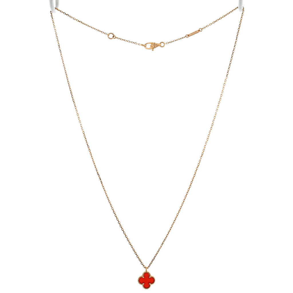 Sweet Alhambra Pendant Necklace 18K Rose Gold and Carnelian