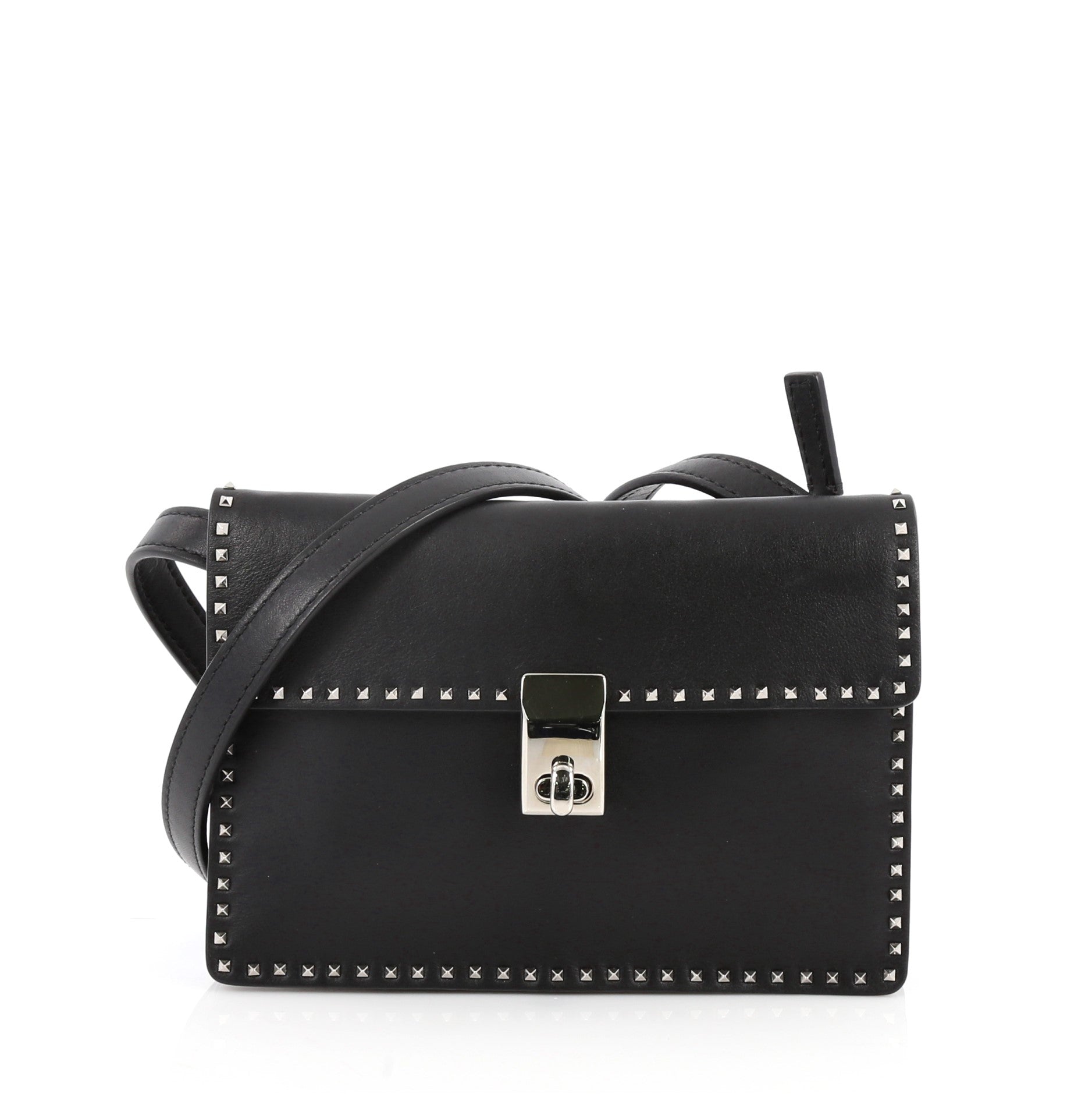 Turnlock Flap Shoulder Bag Leather with Micro Rockstuds Mini
