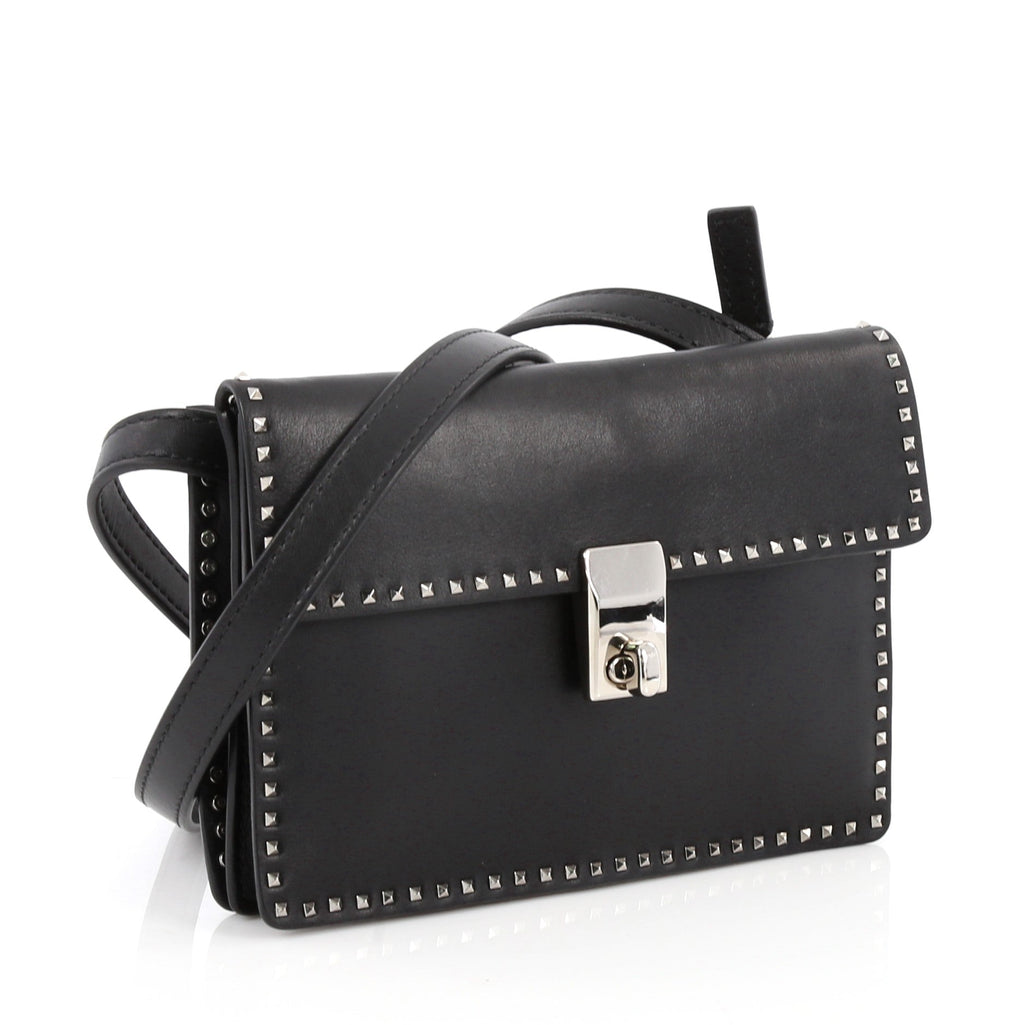 Turnlock Flap Shoulder Bag Leather with Micro Rockstuds Mini
