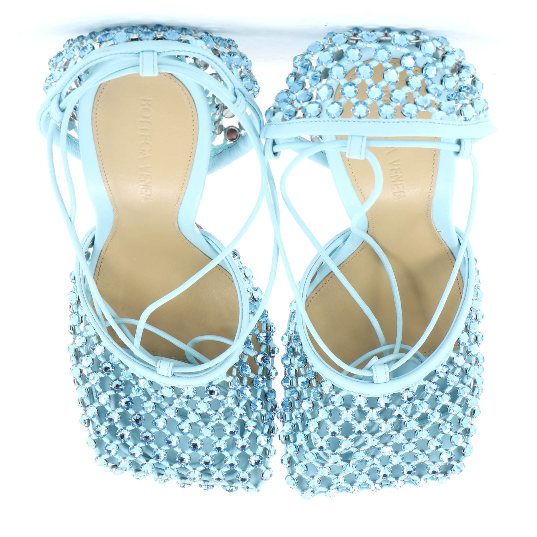 Women's Sparkle Stretch Heeled Sandals Crystal Embellished Mesh and Leather
