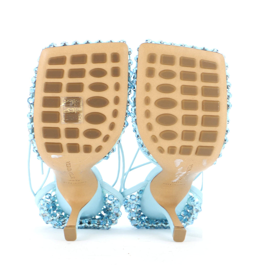 Women's Sparkle Stretch Heeled Sandals Crystal Embellished Mesh and Leather