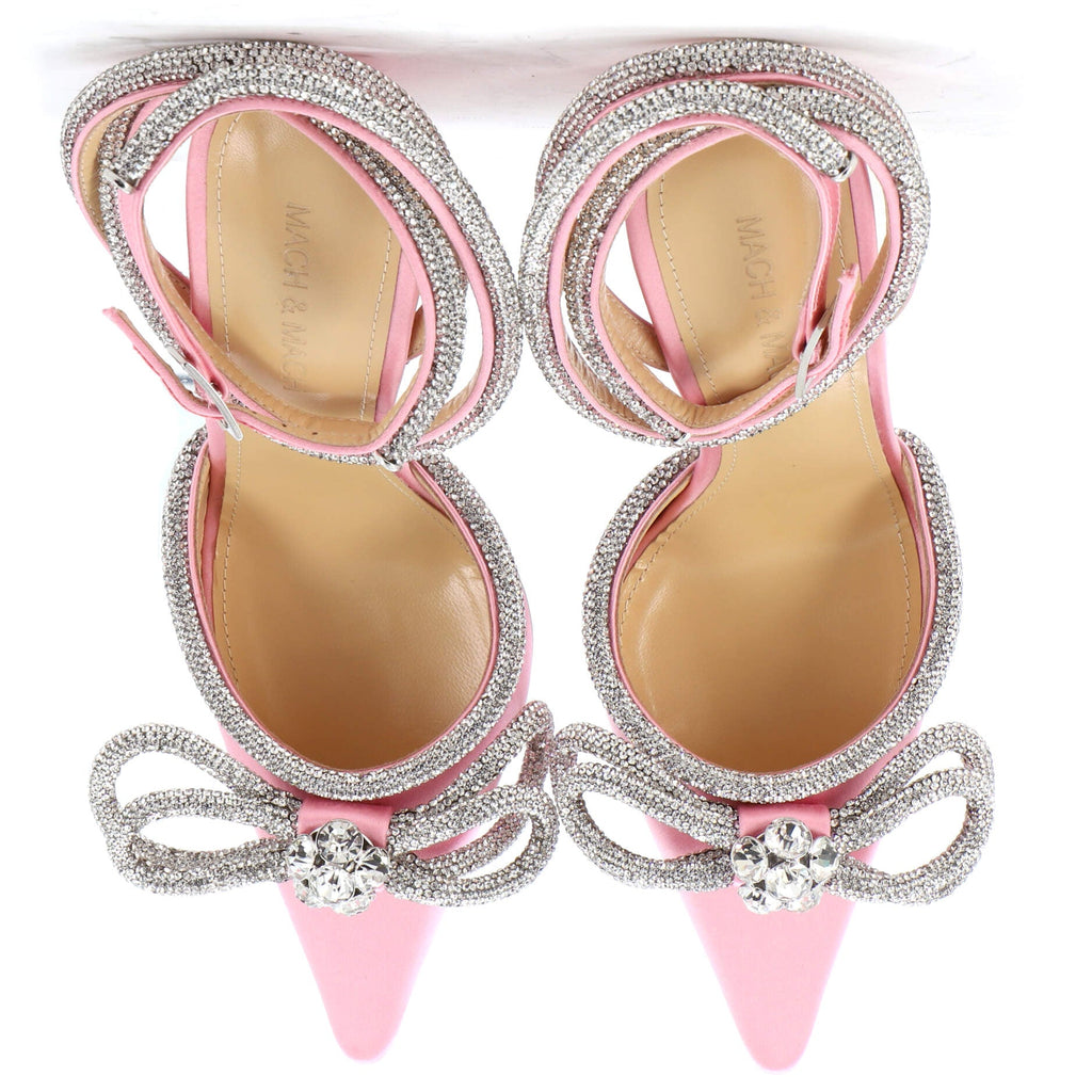 Women's Double Bow Ankle Strap Pumps Satin 110
