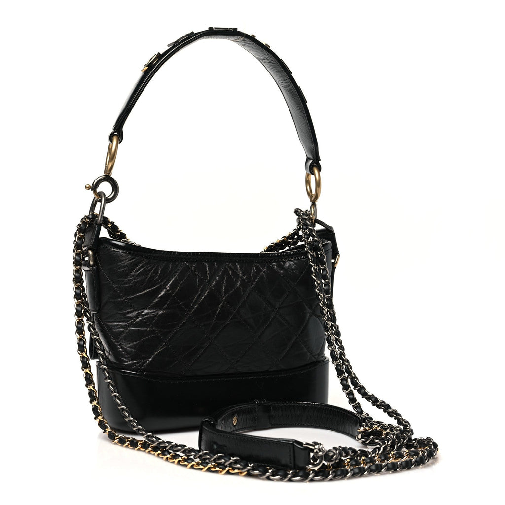 Aged Calfskin Quilted Small Gabrielle Logo Hobo Black