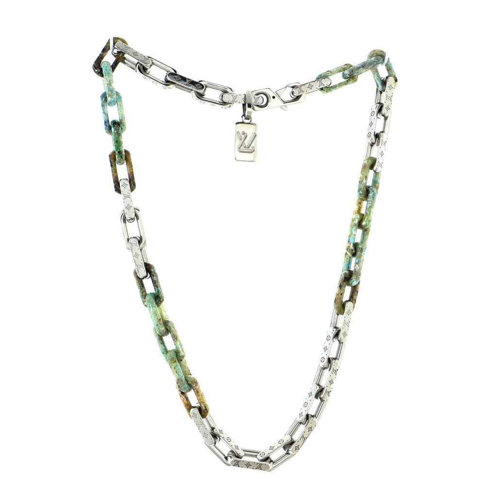 Monogram Chain Necklace Metal with Plexiglass