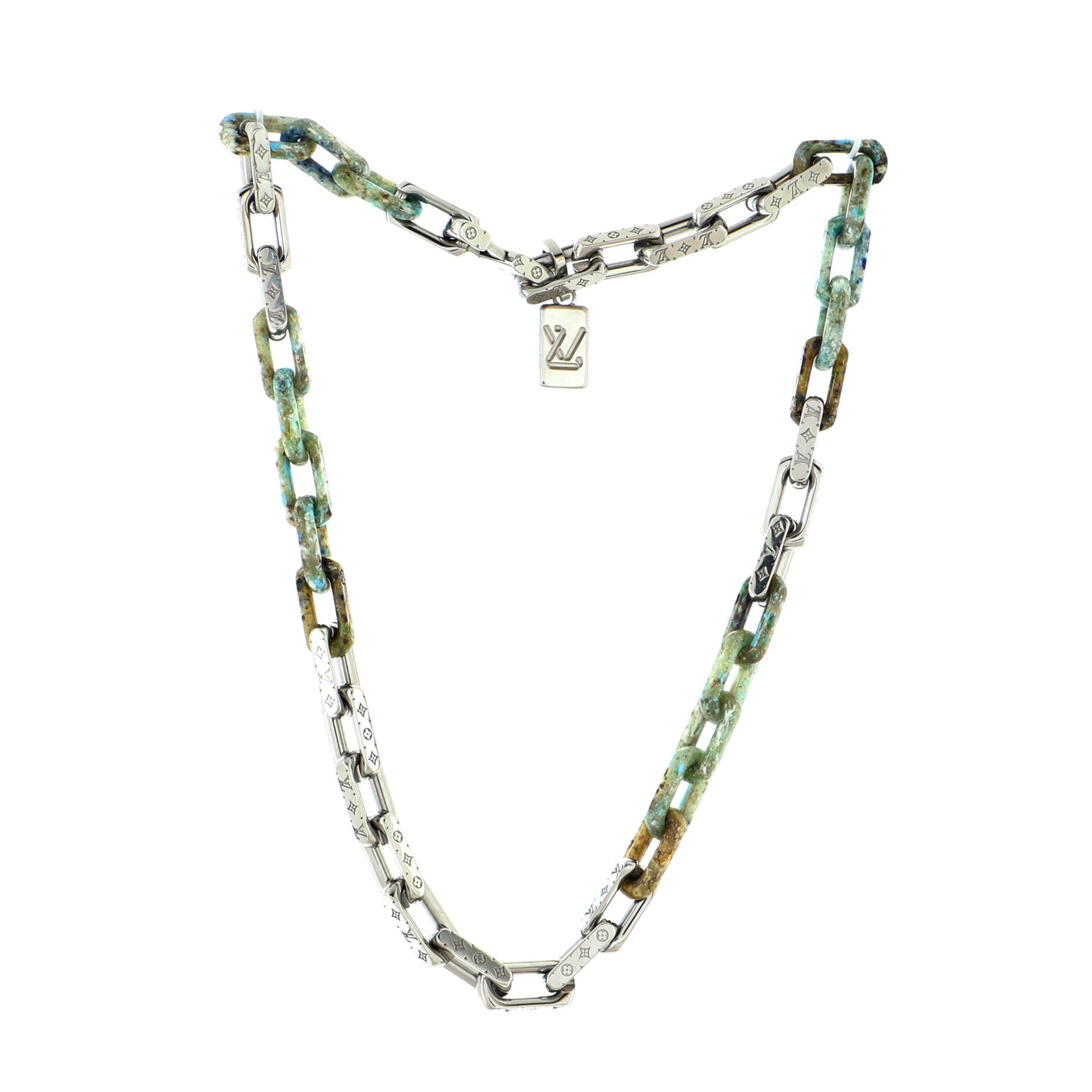 Monogram Chain Necklace Metal with Plexiglass