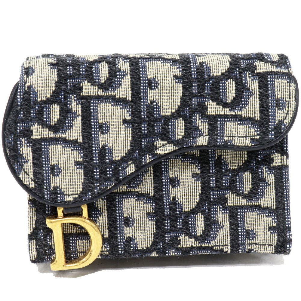 Dior Saddle Oblique Canvas Calfskin Trifold Wallet