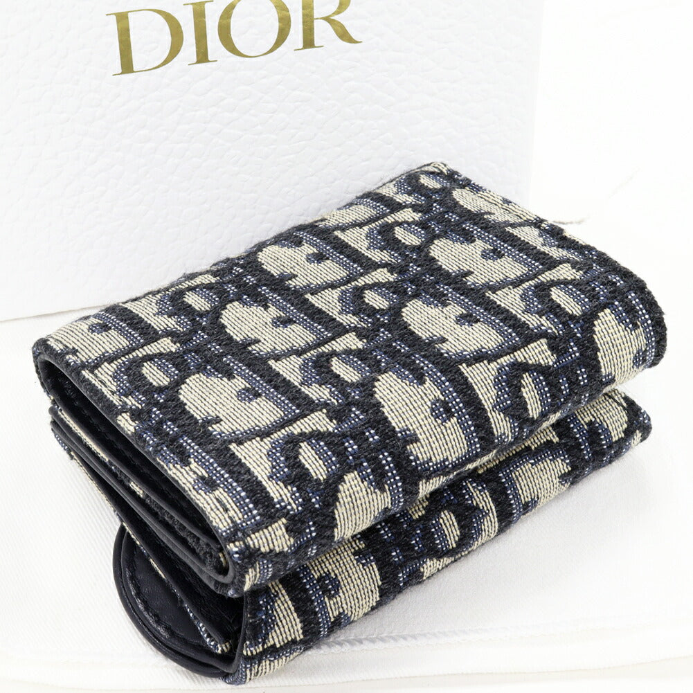 Dior Saddle Oblique Canvas Calfskin Trifold Wallet