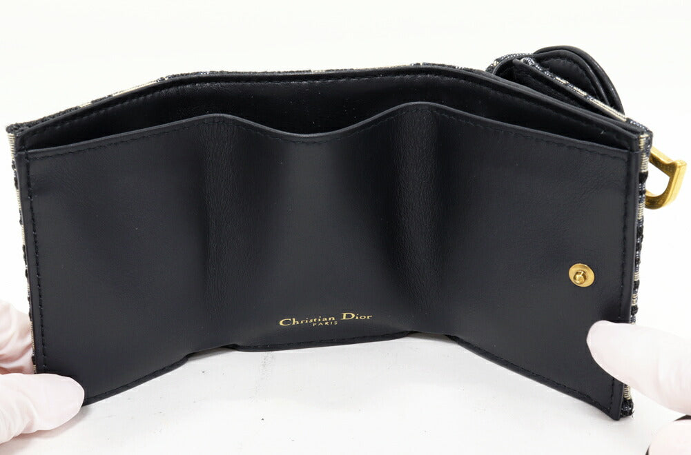 Dior Saddle Oblique Canvas Calfskin Trifold Wallet