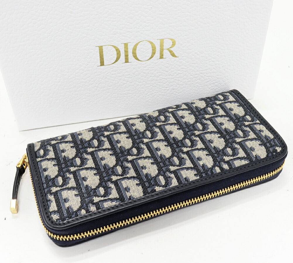 Dior 30 Montaigne Voyageur Oblique Jacquard Canvas Calfskin Long Zip Wallet