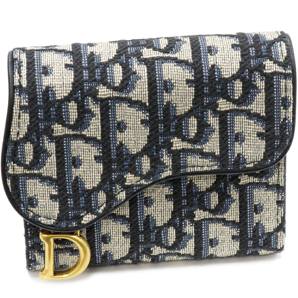 Dior Saddle Lotus Wallet Oblique Jacquard Compact Trifold Wallet
