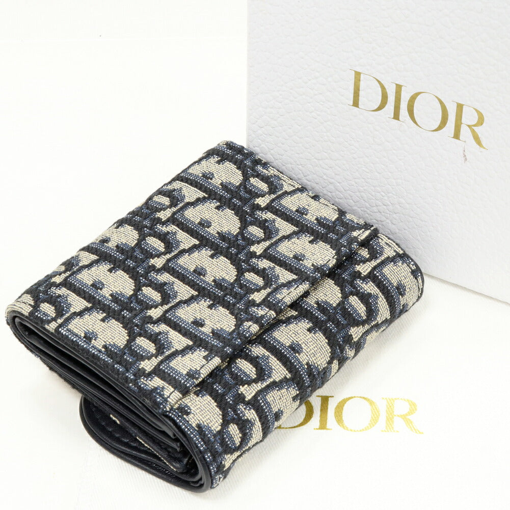 Dior Saddle Lotus Wallet Oblique Jacquard Compact Trifold Wallet