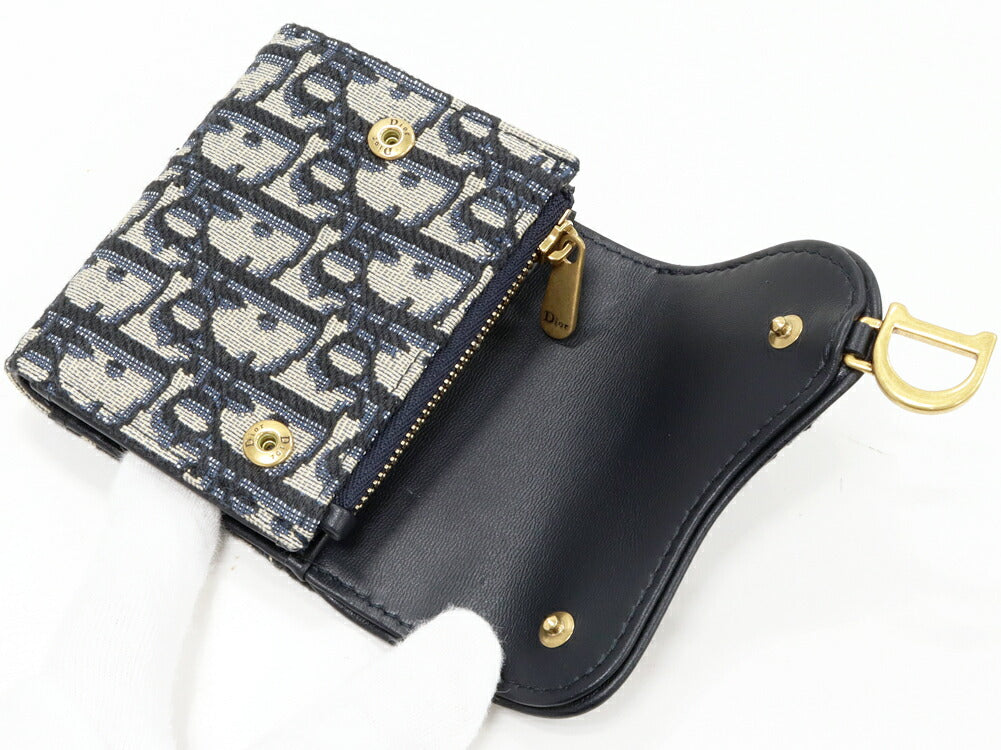 Dior Saddle Lotus Wallet Oblique Jacquard Compact Trifold Wallet