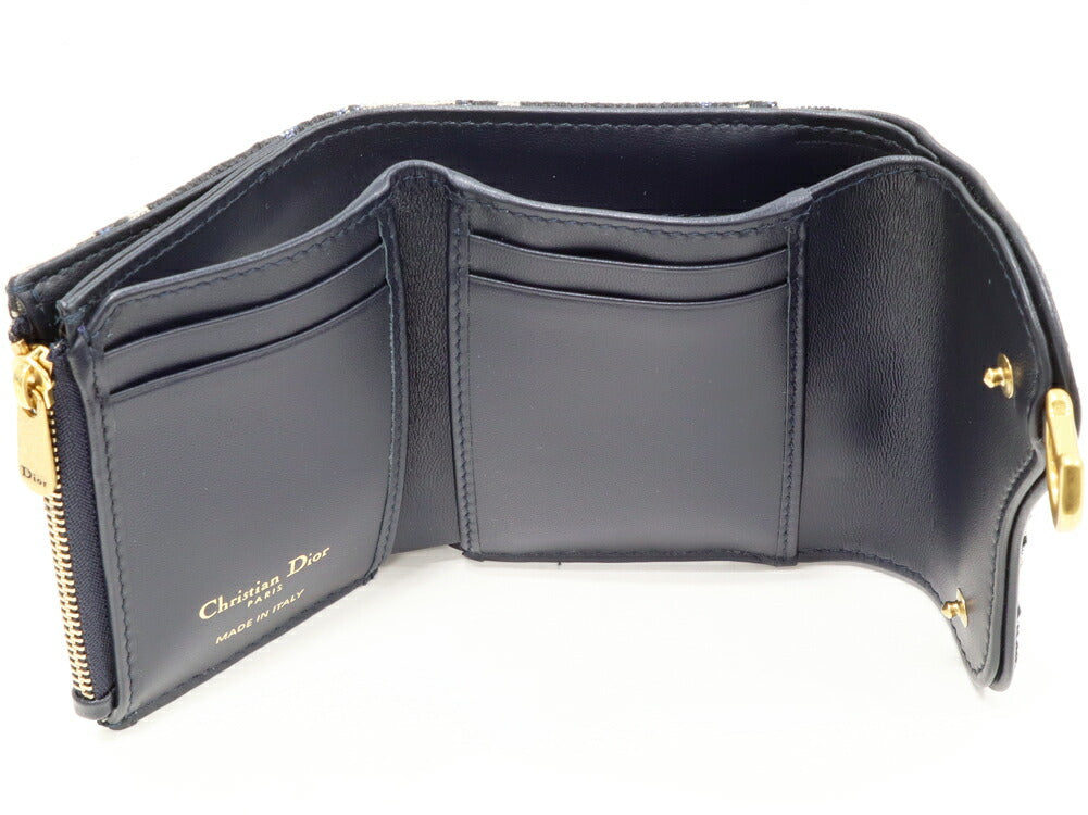 Dior Saddle Lotus Wallet Oblique Jacquard Compact Trifold Wallet