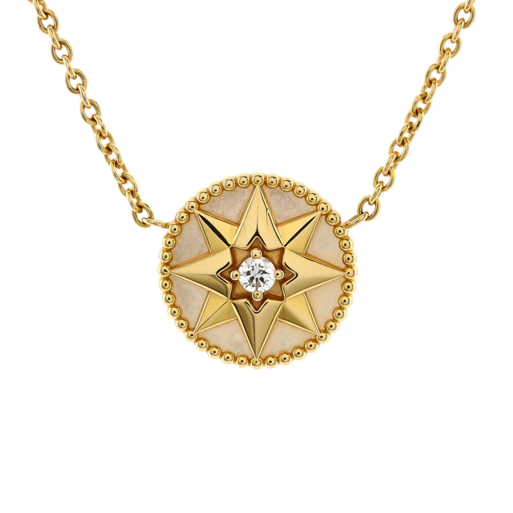 Rose des Vents Necklace 18K Yellow Gold with Diamond and Mother of Pearl 12mm