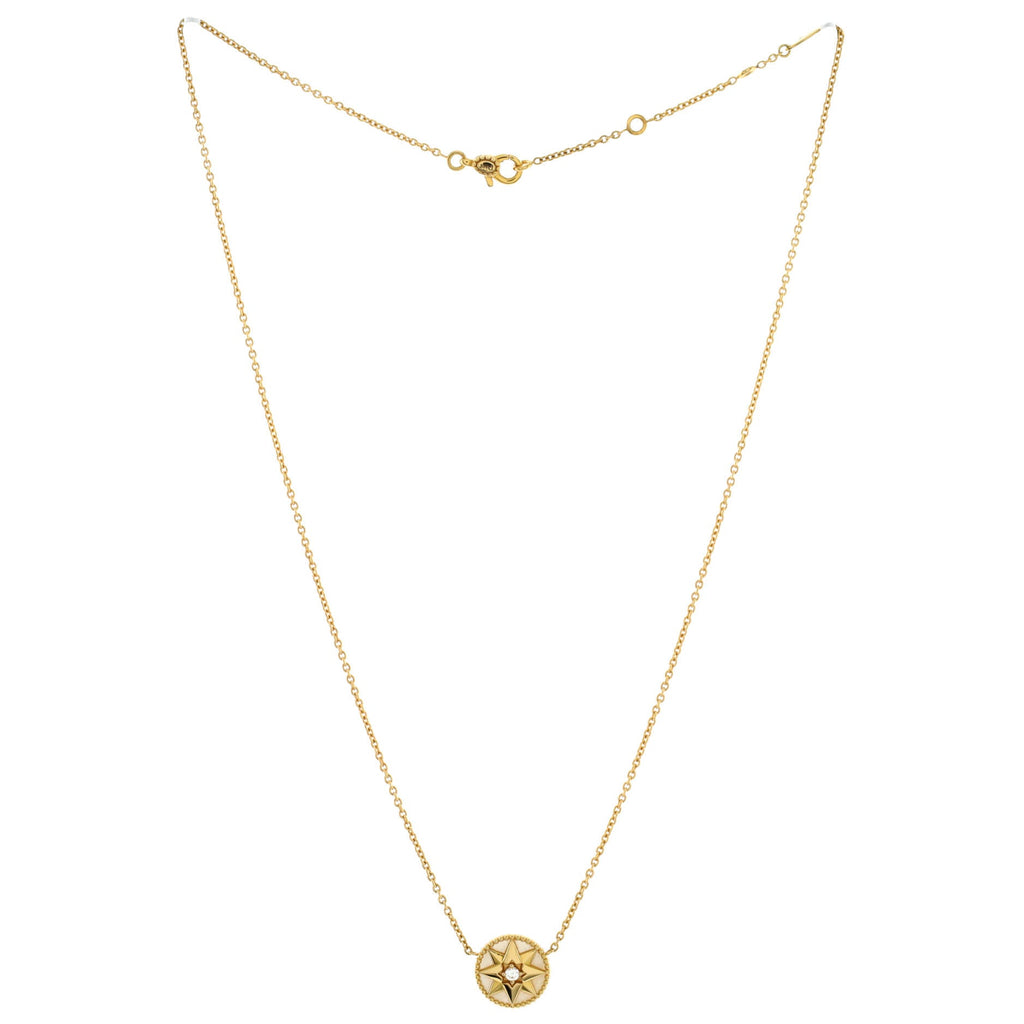 Rose des Vents Necklace 18K Yellow Gold with Diamond and Mother of Pearl 12mm