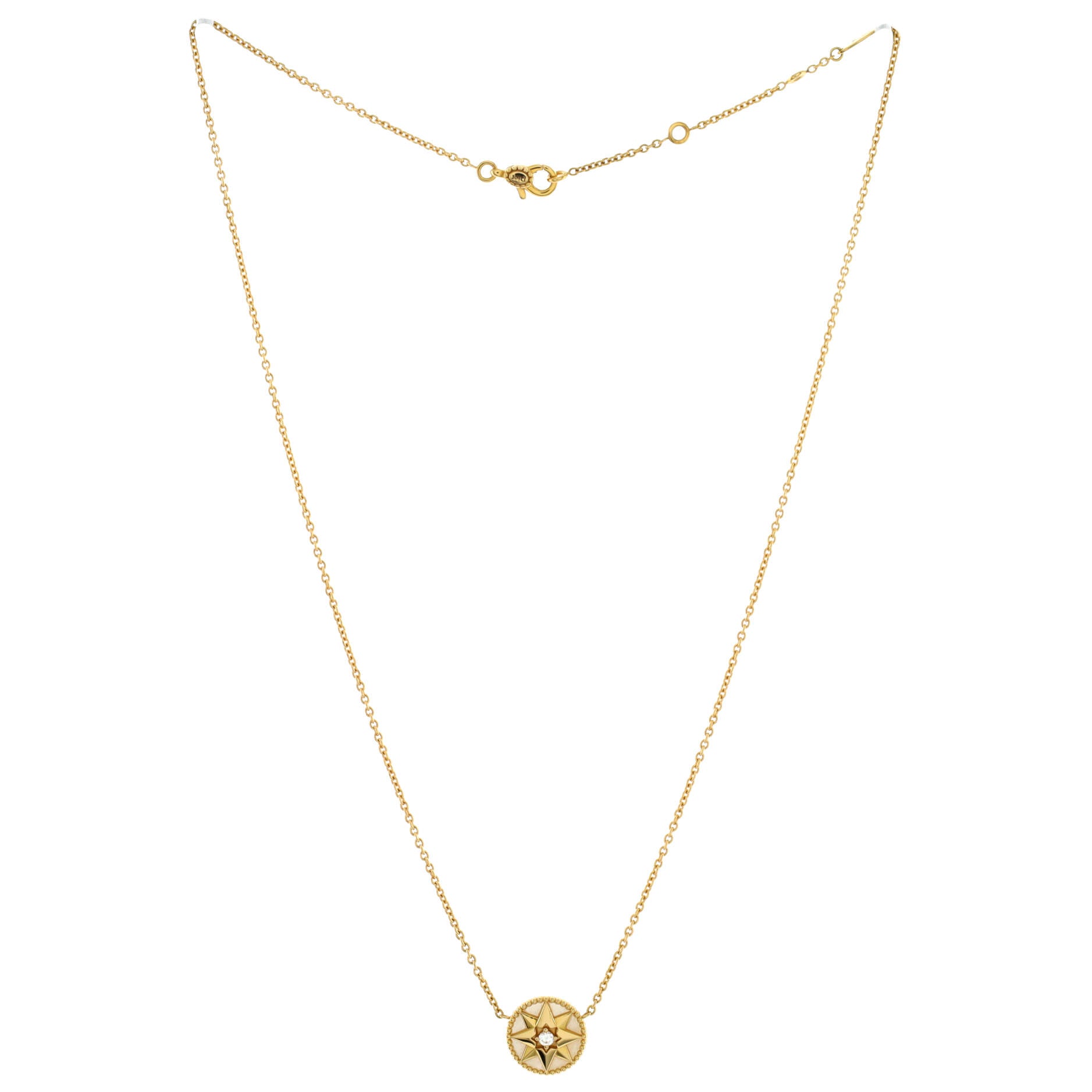 Rose des Vents Necklace 18K Yellow Gold with Diamond and Mother of Pearl 12mm