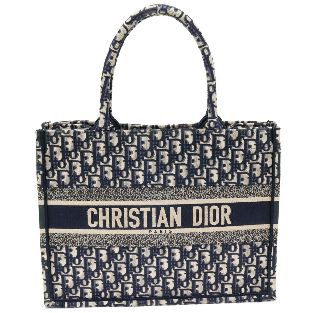 Christian Dior Book Tote Oblique Embroidery Cotton Canvas Tote Bag