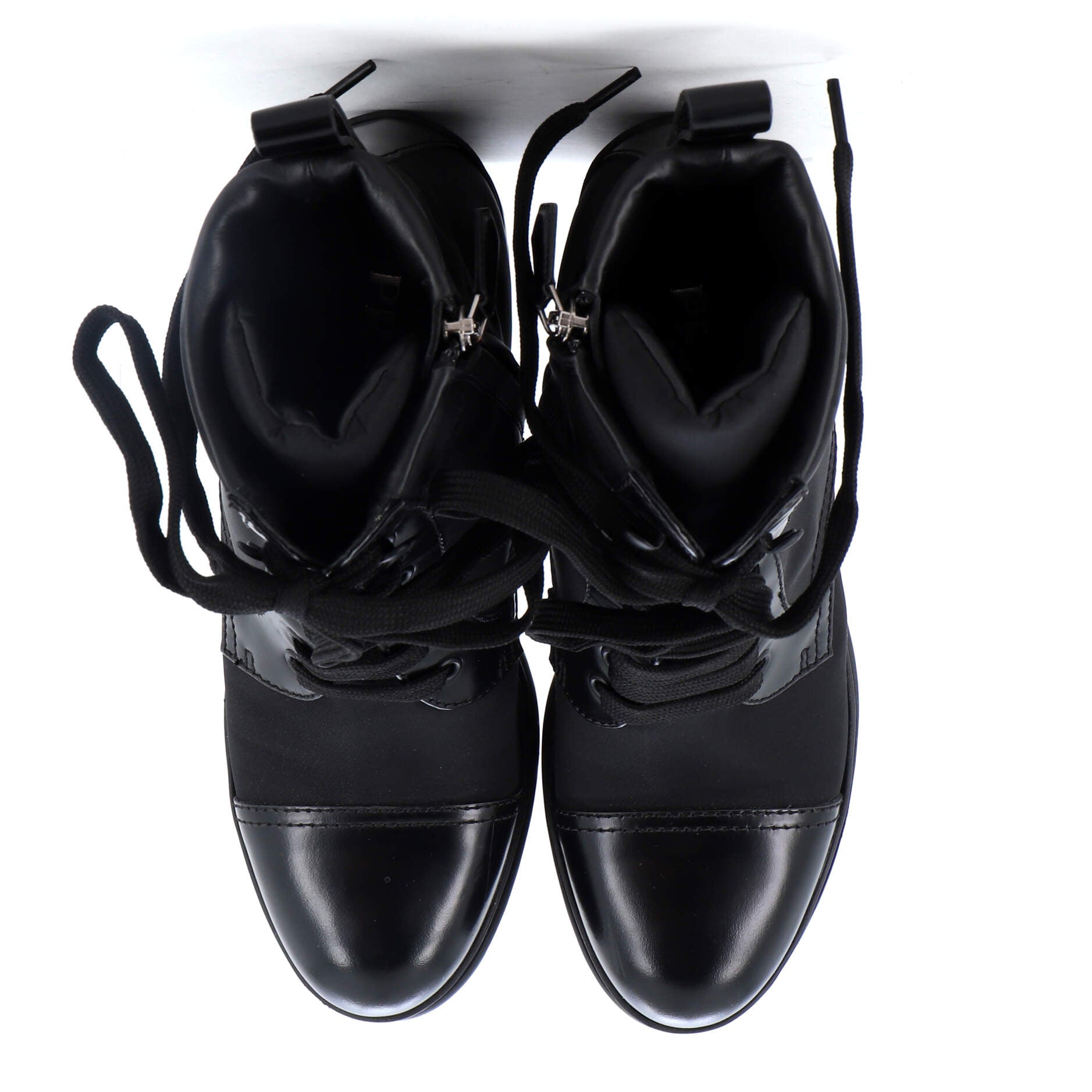 Women's Triangle Logo Heeled Ankle Boots Nylon and Leather
