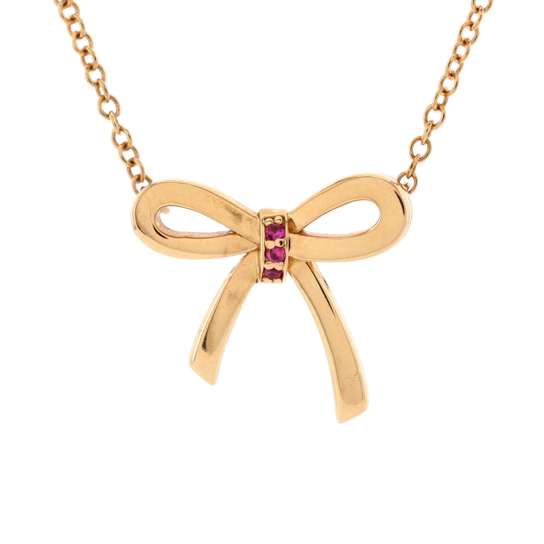Bow Pendant Necklace 18K Rose Gold with Pink Sapphires Mini