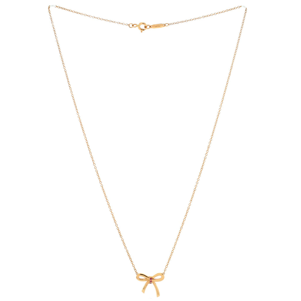 Bow Pendant Necklace 18K Rose Gold with Pink Sapphires Mini