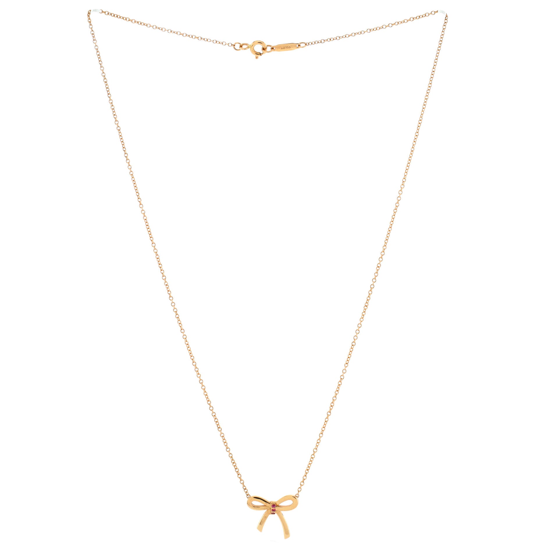 Bow Pendant Necklace 18K Rose Gold with Pink Sapphires Mini