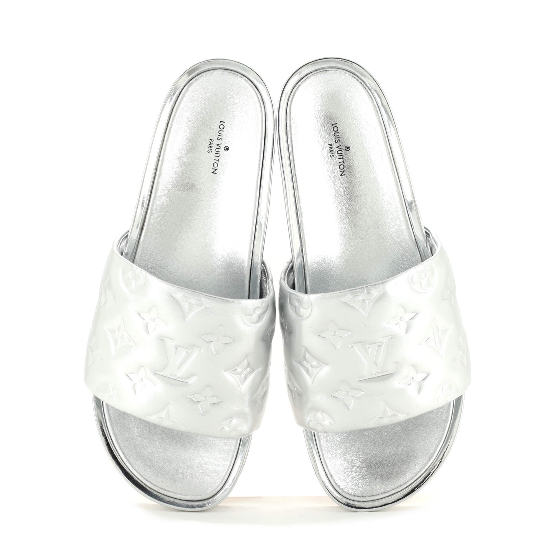 Women's Jumbo Flatform Mule Sandals Monogram Embossed Lambskin