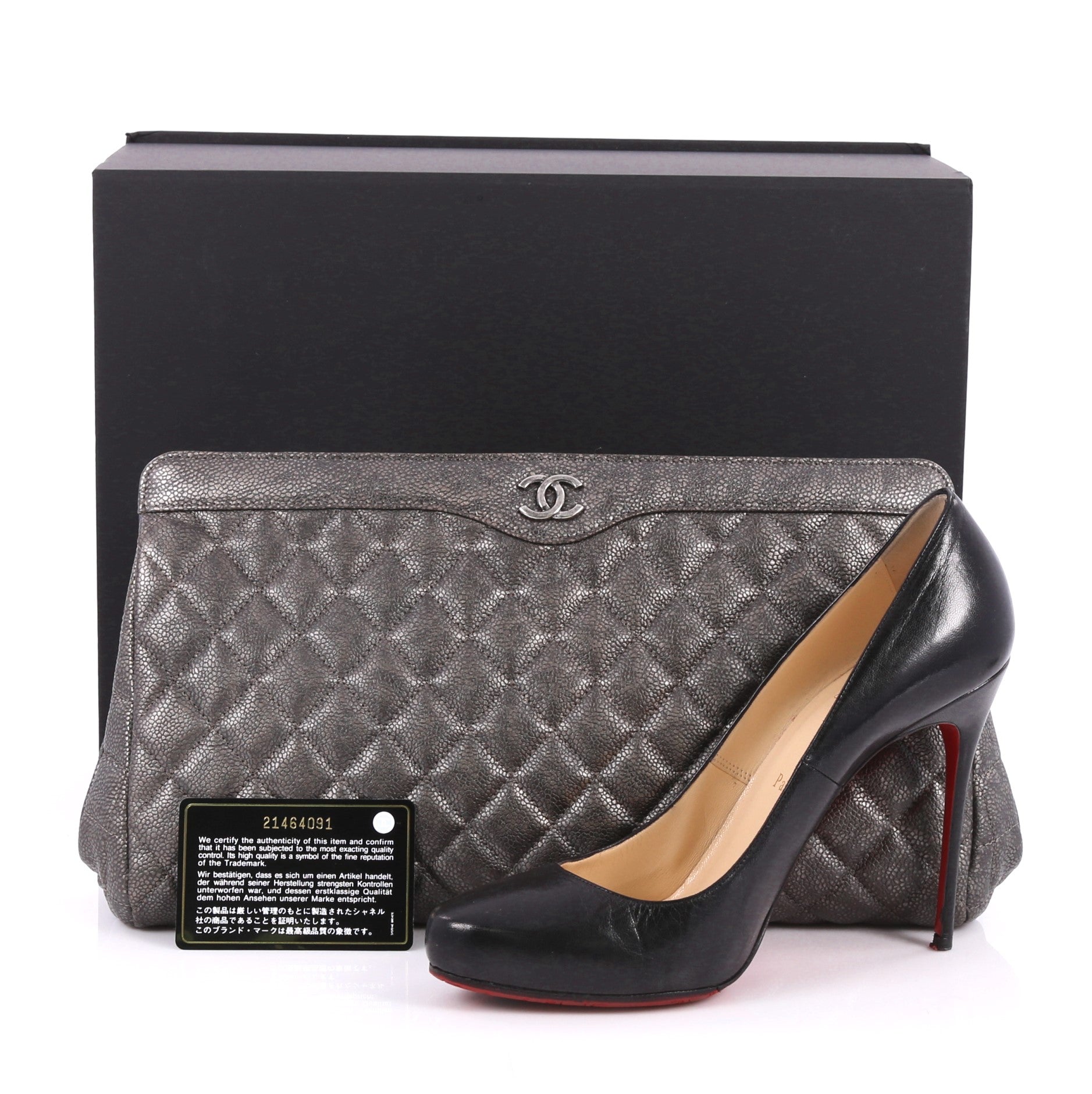 CC Frame Clutch Quilted Caviar Large